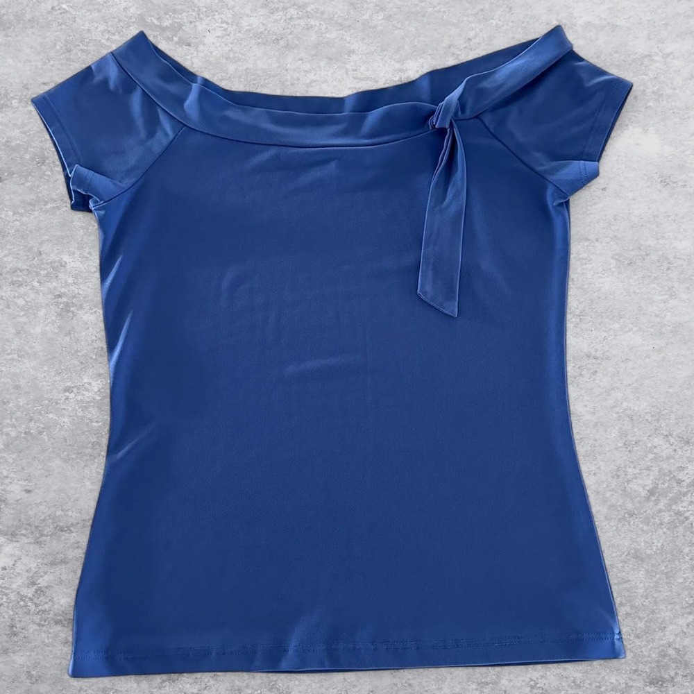 Newport Womens Blue Off the Shoulder Boat Neck Side Tie Top Medium Made in USA